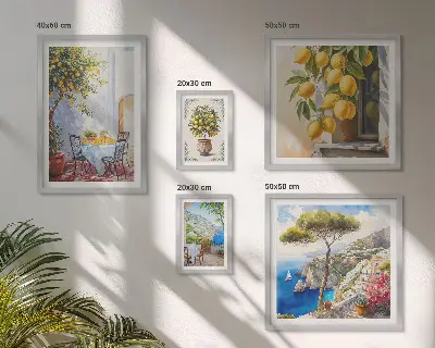 Set de 5 cuadros para salón con diseño de inspiraciones cítricas sol
