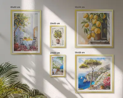 Set de 5 cuadros para salón con diseño de inspiraciones cítricas sol