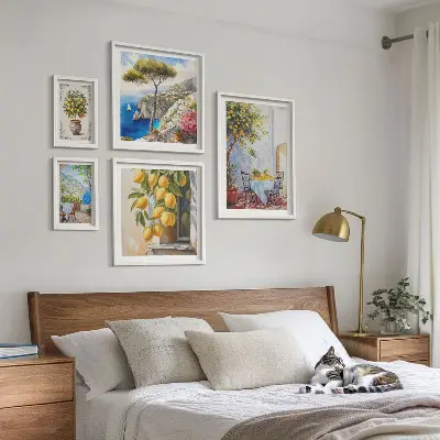 Set de 5 cuadros para salón con diseño de inspiraciones cítricas sol