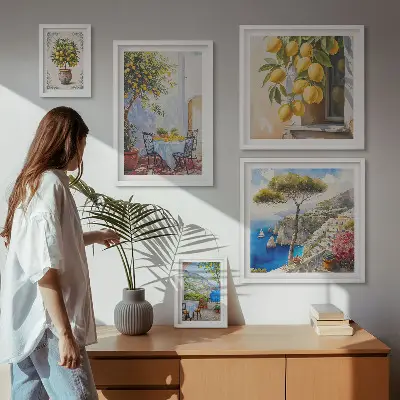 Set de 5 cuadros para salón con diseño de inspiraciones cítricas sol