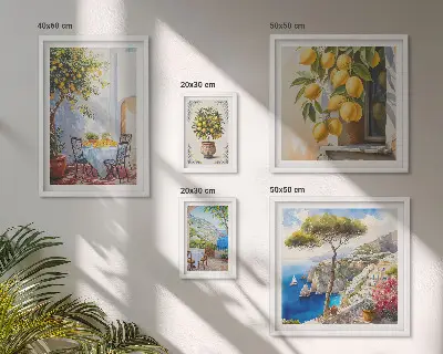Set de 5 cuadros para salón con diseño de inspiraciones cítricas sol