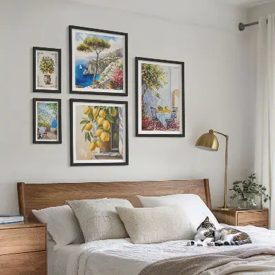 Set de 5 cuadros para salón con diseño de inspiraciones cítricas sol