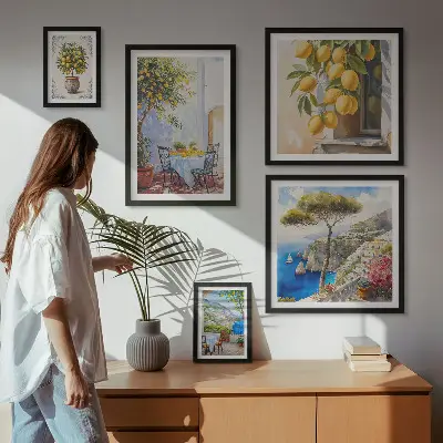 Set de 5 cuadros para salón con diseño de inspiraciones cítricas sol