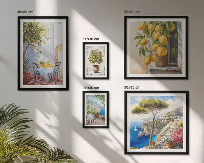 Set de 5 cuadros para salón con diseño de inspiraciones cítricas sol