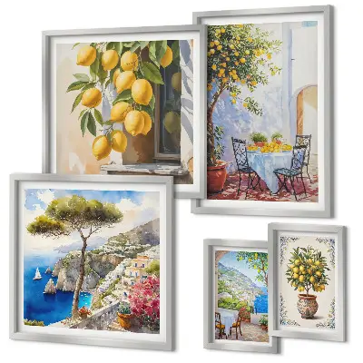Set de 5 cuadros para salón con diseño de inspiraciones cítricas sol