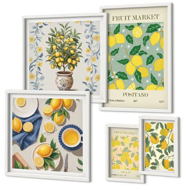 Pared galería de arte con patrones de frutas cítricas frescas