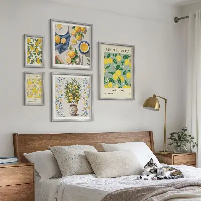 Pared galería de arte con patrones de frutas cítricas frescas