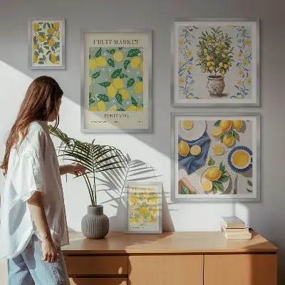 Pared galería de arte con patrones de frutas cítricas frescas