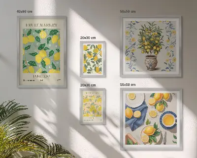 Pared galería de arte con patrones de frutas cítricas frescas