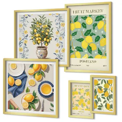 Pared galería de arte con patrones de frutas cítricas frescas