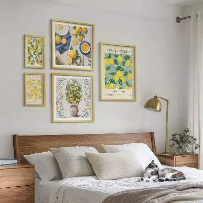 Pared galería de arte con patrones de frutas cítricas frescas