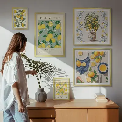 Pared galería de arte con patrones de frutas cítricas frescas