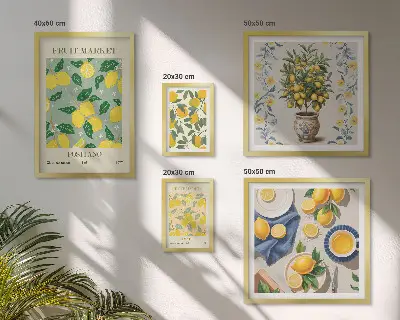 Pared galería de arte con patrones de frutas cítricas frescas