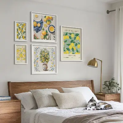 Pared galería de arte con patrones de frutas cítricas frescas