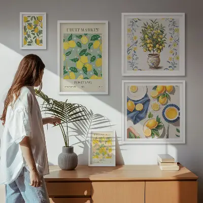 Pared galería de arte con patrones de frutas cítricas frescas