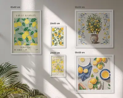 Pared galería de arte con patrones de frutas cítricas frescas