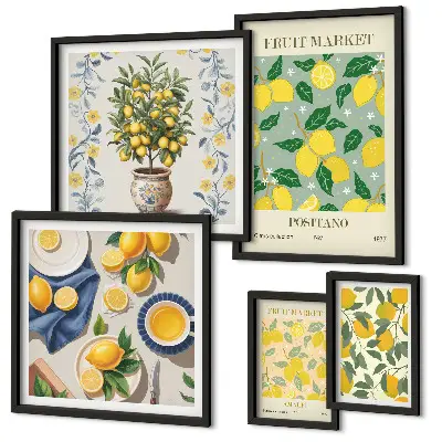 Pared galería de arte con patrones de frutas cítricas frescas