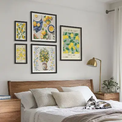 Pared galería de arte con patrones de frutas cítricas frescas