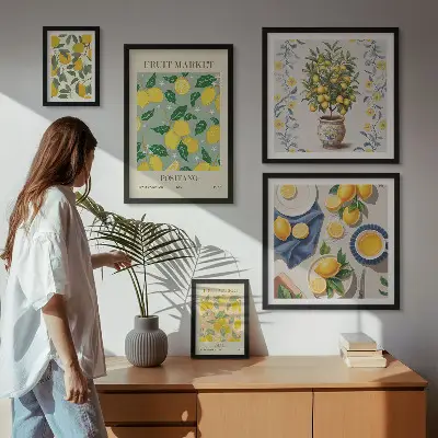 Pared galería de arte con patrones de frutas cítricas frescas