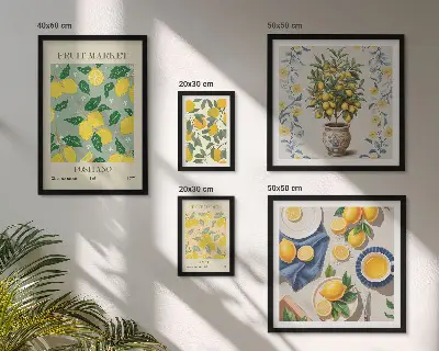 Pared galería de arte con patrones de frutas cítricas frescas