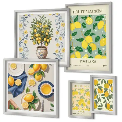 Pared galería de arte con patrones de frutas cítricas frescas