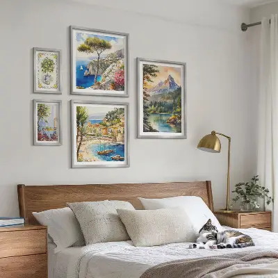 Conjunto de cuadros decorativos con paisajes de montañas y vistas al mar