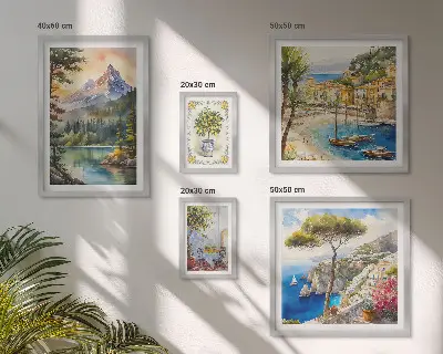 Conjunto de cuadros decorativos con paisajes de montañas y vistas al mar