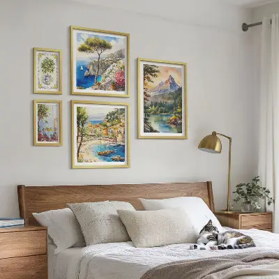 Conjunto de cuadros decorativos con paisajes de montañas y vistas al mar