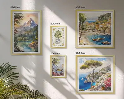 Conjunto de cuadros decorativos con paisajes de montañas y vistas al mar