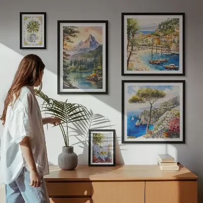 Conjunto de cuadros decorativos con paisajes de montañas y vistas al mar