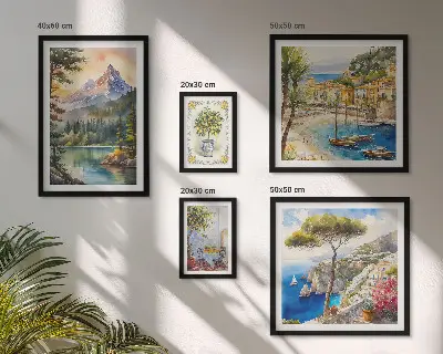 Conjunto de cuadros decorativos con paisajes de montañas y vistas al mar