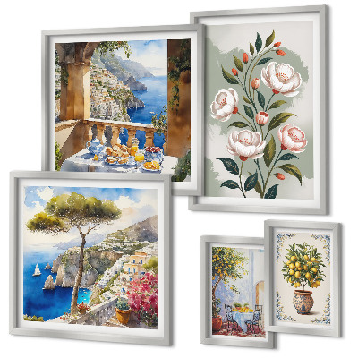 Set de 5 cuadros para salón Vistas florales pintorescas