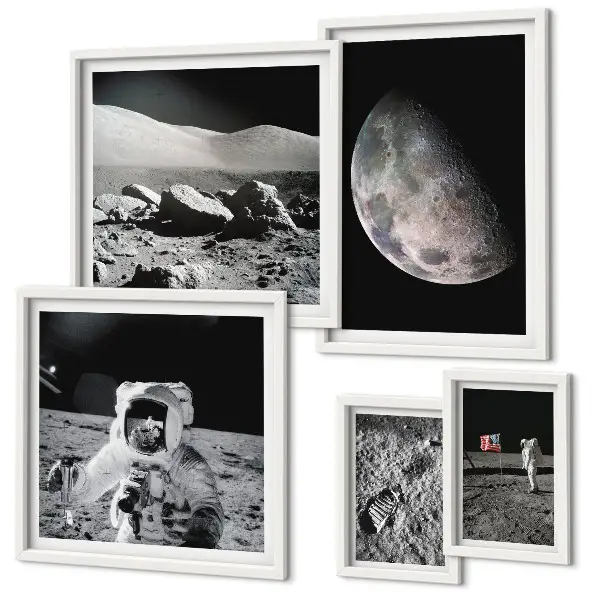 Set de 5 cuadros para salón con paisajes lunares vistos por los astronautas