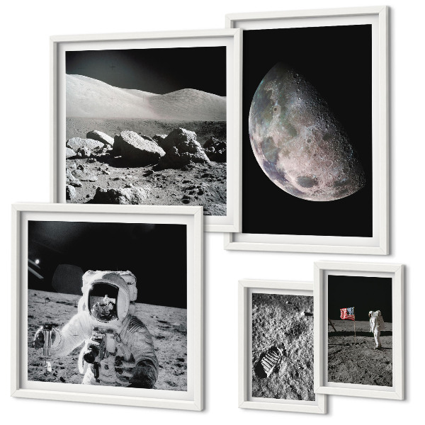Set de 5 cuadros para salón Paisajes lunares vistos por los astronautas