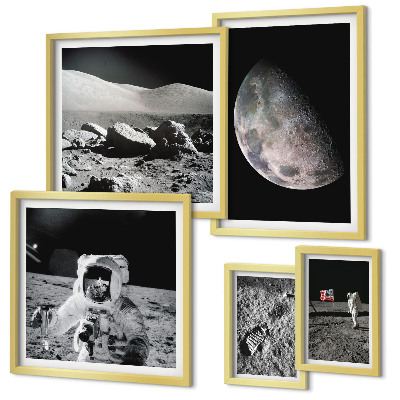 Set de 5 cuadros para salón Paisajes lunares vistos por los astronautas