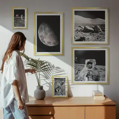 Set de 5 cuadros para salón con paisajes lunares vistos por los astronautas