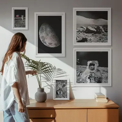 Set de 5 cuadros para salón con paisajes lunares vistos por los astronautas