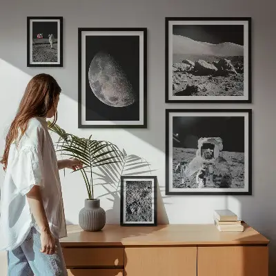 Set de 5 cuadros para salón con paisajes lunares vistos por los astronautas