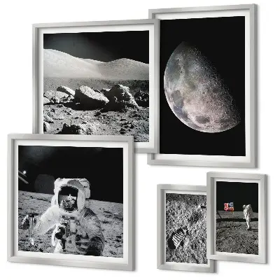 Set de 5 cuadros para salón con paisajes lunares vistos por los astronautas
