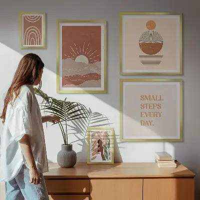 Conjunto de cuadros decorativos con eslóganes positivos sobre la naturaleza al estilo bohemio