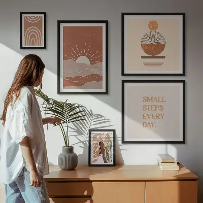 Conjunto de cuadros decorativos con eslóganes positivos sobre la naturaleza al estilo bohemio