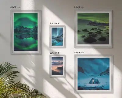Set de 5 cuadros de paisajes invernales de las montañas Aurora para salón