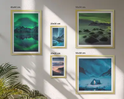 Set de 5 cuadros de paisajes invernales de las montañas Aurora para salón