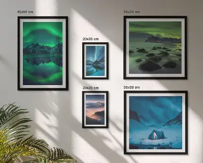 Set de 5 cuadros de paisajes invernales de las montañas Aurora para salón