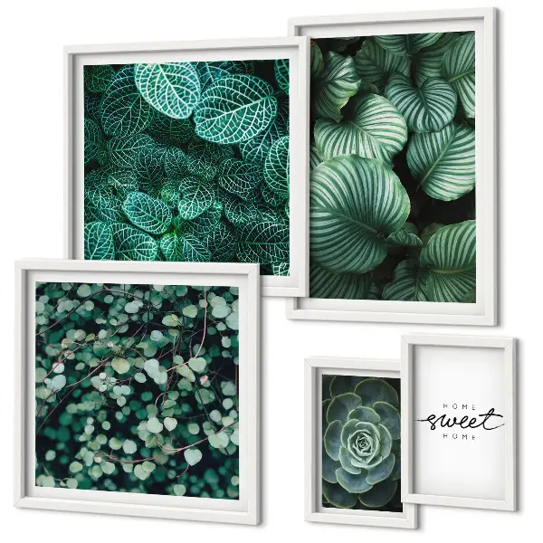 Set de 5 cuadros decorativos para salón con diseño de plantas modernas de hojas verdes