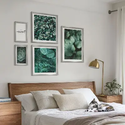 Set de 5 cuadros decorativos para salón con diseño de plantas modernas de hojas verdes