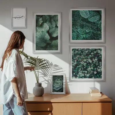 Set de 5 cuadros decorativos para salón con diseño de plantas modernas de hojas verdes