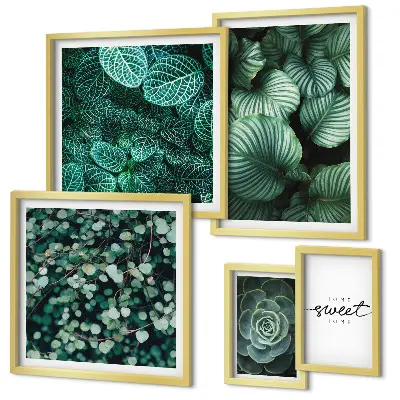 Set de 5 cuadros decorativos para salón con diseño de plantas modernas de hojas verdes