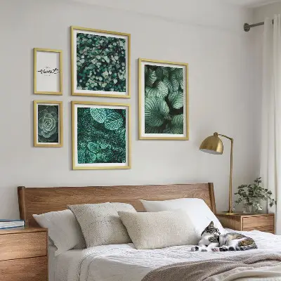 Set de 5 cuadros decorativos para salón con diseño de plantas modernas de hojas verdes