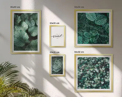 Set de 5 cuadros decorativos para salón con diseño de plantas modernas de hojas verdes